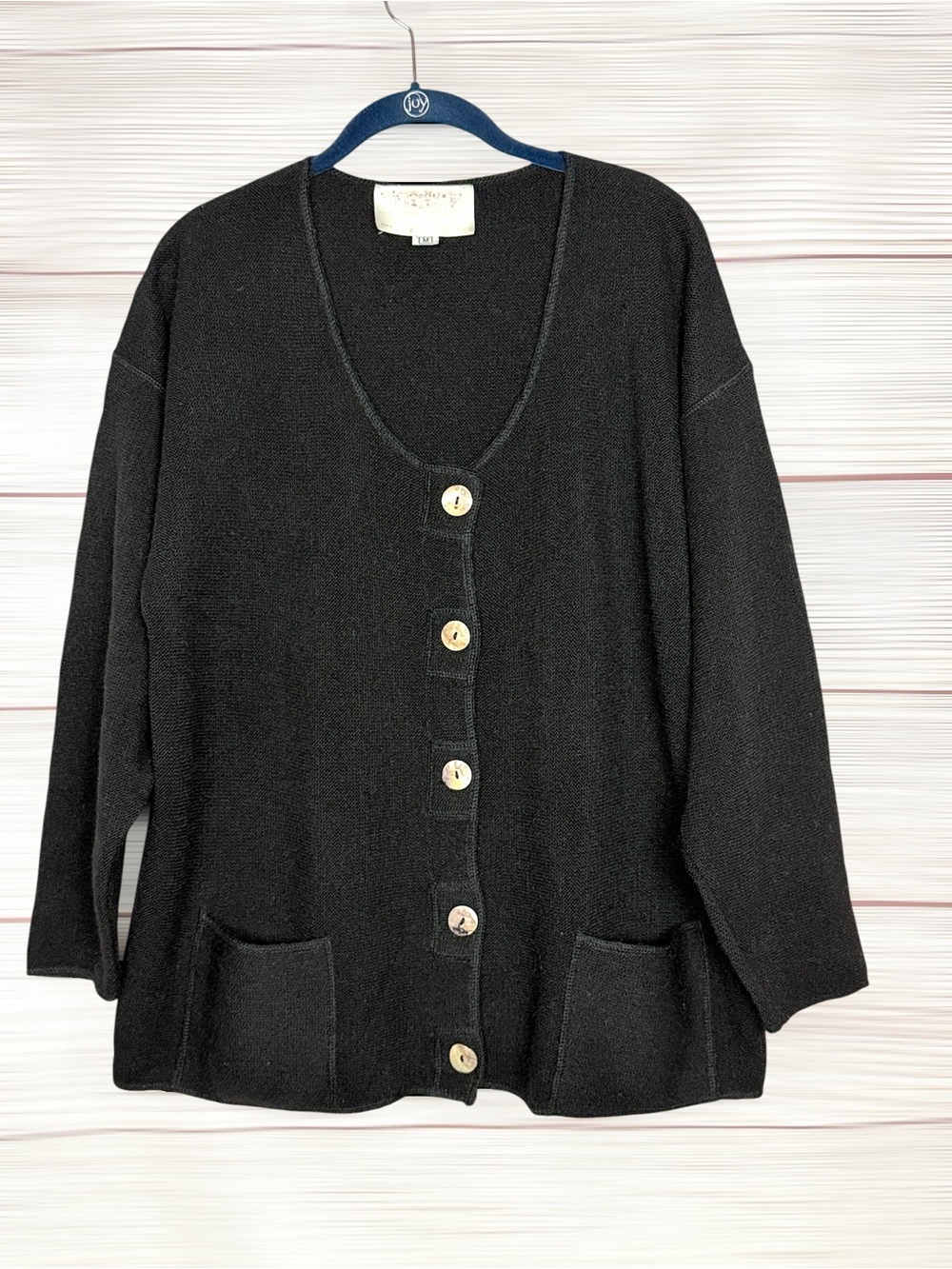 BEYOND THREADS Black Cardigan Alpaca Wool Blend Pockets Oversized size M-XL Peru